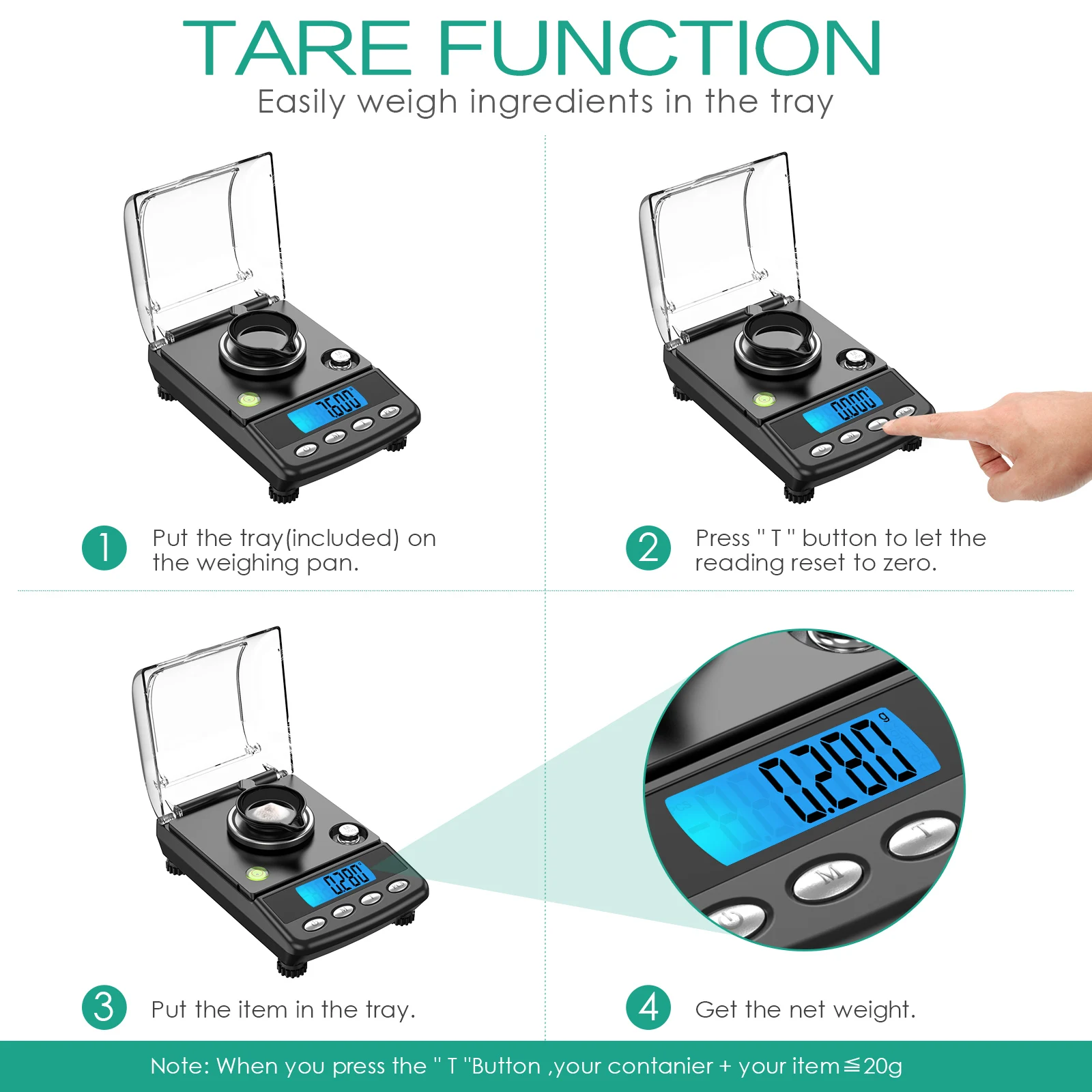 0.001g Precision Digital Jewelry Scale 20g USB Powered Electronic Weighing Scale LCD Mini Lab Balance 0.001g Electronic Scales – Image 5