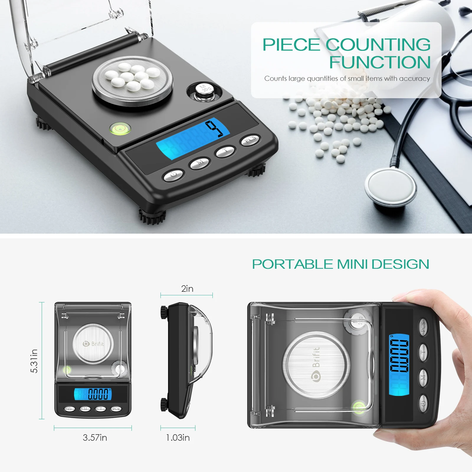 0.001g Precision Digital Jewelry Scale 20g USB Powered Electronic Weighing Scale LCD Mini Lab Balance 0.001g Electronic Scales – Image 4
