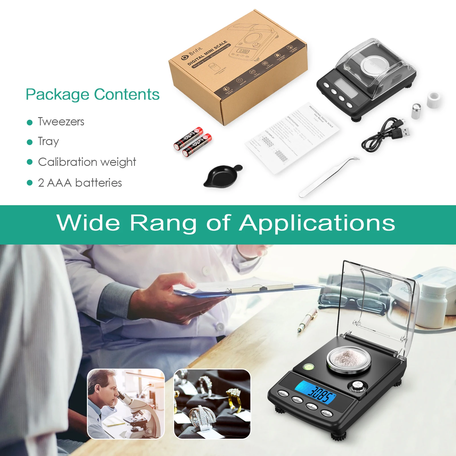 0.001g Precision Digital Jewelry Scale 20g USB Powered Electronic Weighing Scale LCD Mini Lab Balance 0.001g Electronic Scales – Image 6