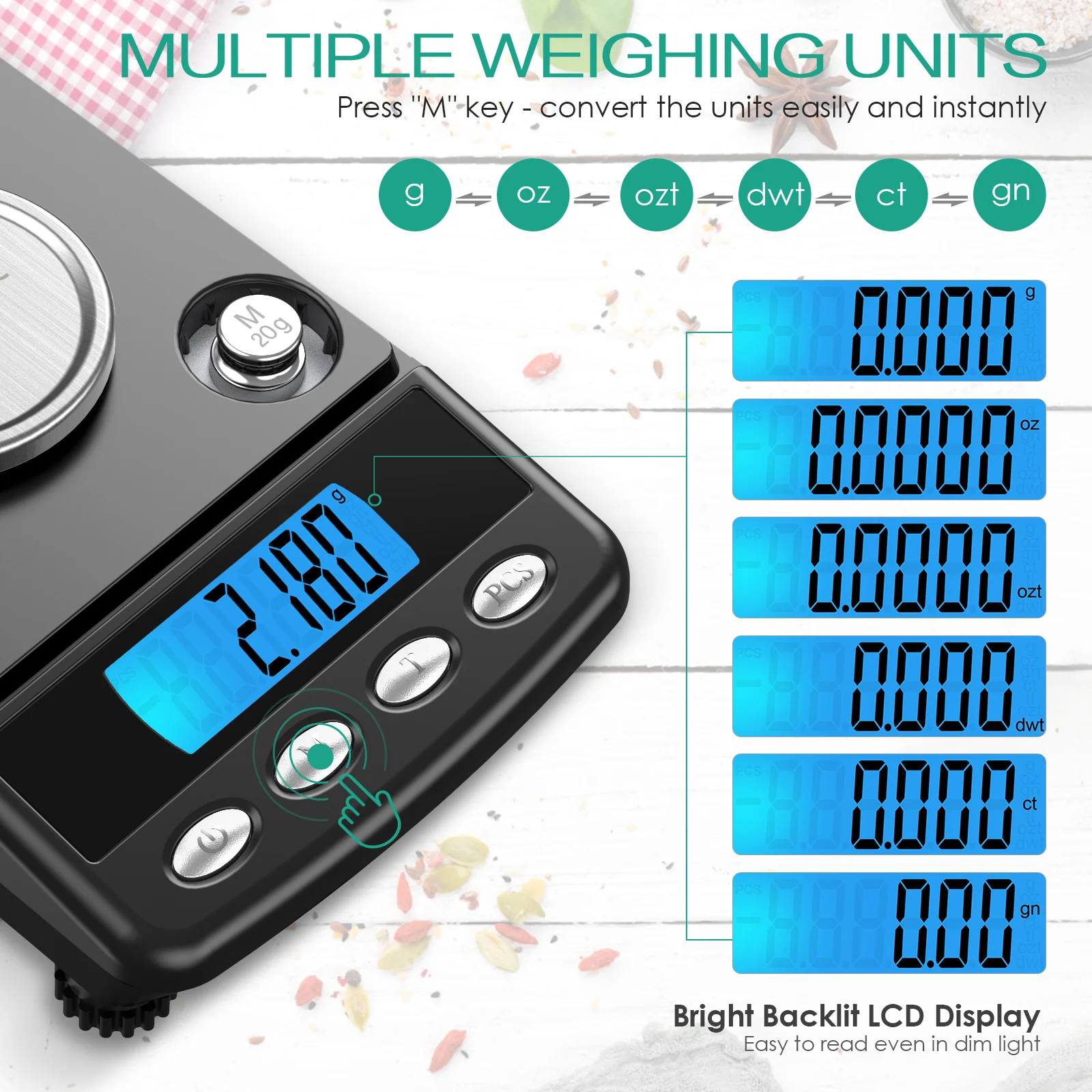 0.001g Precision Digital Jewelry Scale 20g USB Powered Electronic Weighing Scale LCD Mini Lab Balance 0.001g Electronic Scales – Image 3